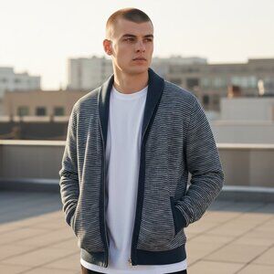 EXPRESS‎ Men's Waffle Knit Shawl Collar Zip-Up Sweater | Size Large